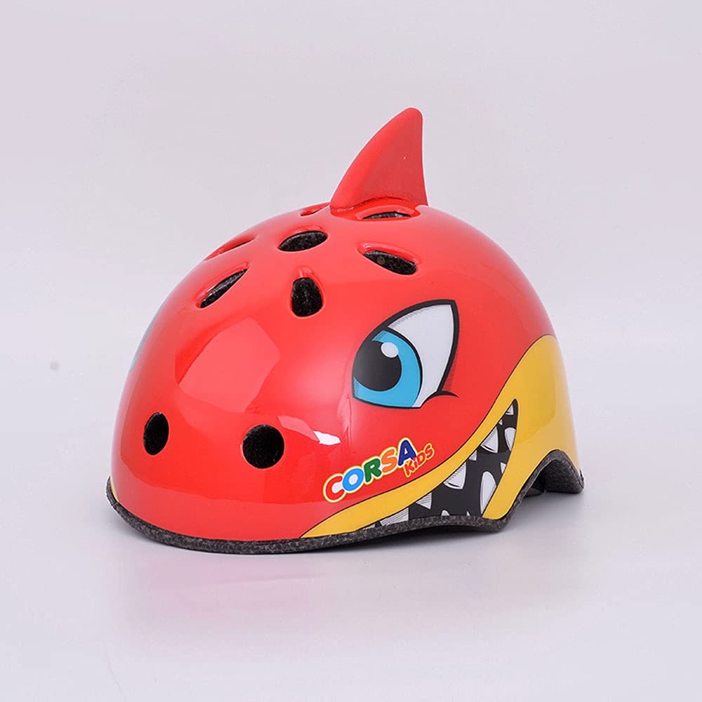 Cascos para niños de bicicleta con diseño de tiburón rojo ajustable para patinete eléctrico