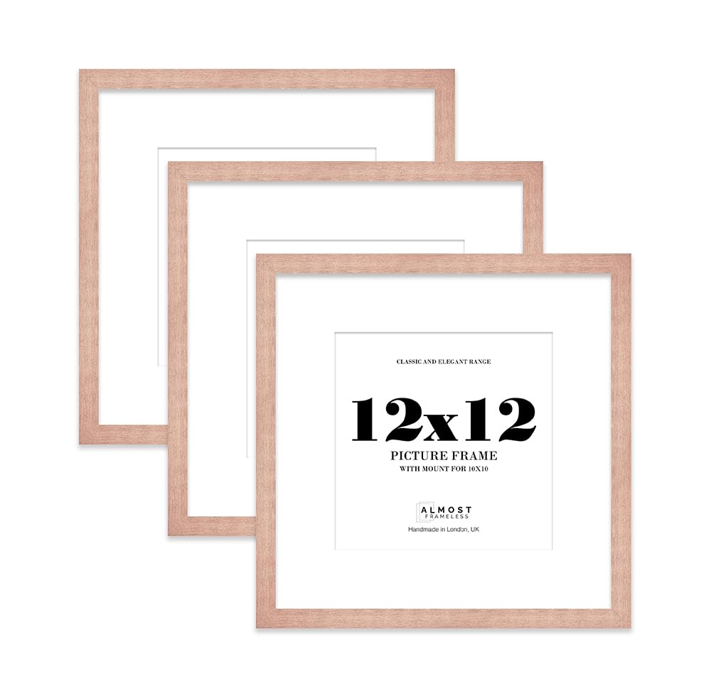 12x12 Bronze Picture Frame with Mount for 10x10 Photos, Prints - Modern Square Wall Frame, Set of 3