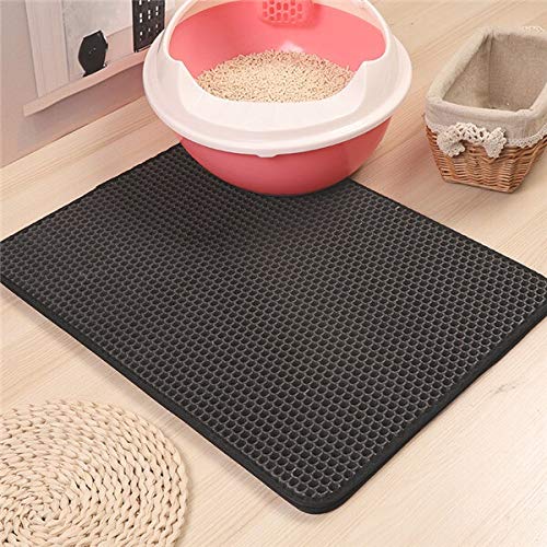 Tapis de litière pour chat double couche imperméable gris 55x75cm
