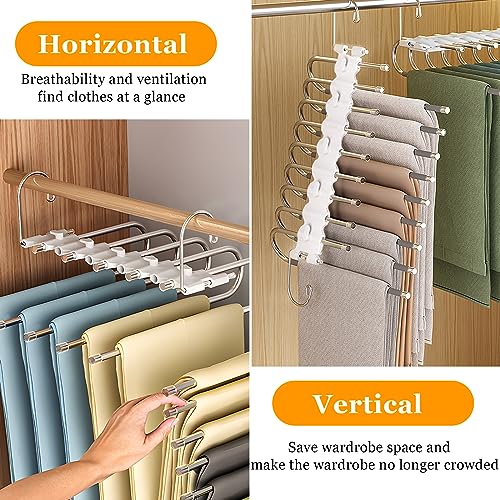 ENCOUN 9 in 1 Hosenbügel Platzsparend, 2 Stück Hosen Kleiderbügel Multifunctional, rutschfeste Magische Hosenbügel, Kleiderbügel Platzsparend Hanger Organizer für Hosen, Kleidung, Handtücher