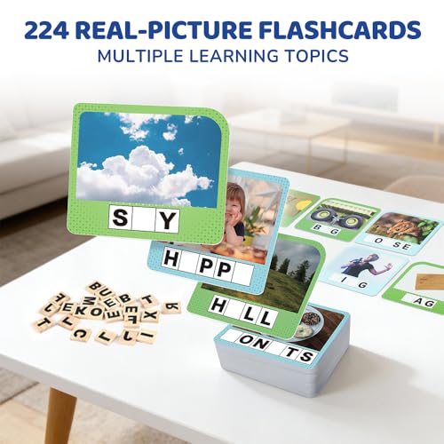 BenBen Spelling Games, 224 Flashcards, 208 Wood Letter Tiles, 1-4 Players, Learning Games for Kids 4-8, Educational Toys for Kindergarten 1st 2nd Grade, Preschool Classroom Must Haves - Image 6