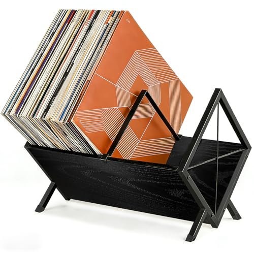 Casduct Soporte Para Discos De Vinilo, 80-100 Lp Expositor Discos Vinilo, 40 X 30 X 30 Cm, Estante De 1 Nivel Con Separador Antideslizante, Organizador Para Cd, Álbumes, Revistas Y Libros,Negro