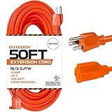 IRON FORGE CABLE 50 Ft Orange Extension Cord - 16/3 SJTW Heavy Duty Outdoor Extension Cable with 3 Prong Grounded Plug for Safety - Great for Garden & Major Appliances