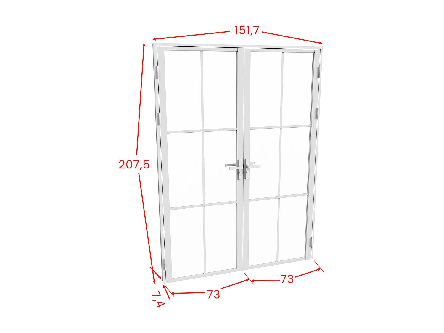 SEROTO - Bloque de puerta reversible con dos hojas de aluminio y vidrio templado, 2 x 204 x 73 cm, color blanco