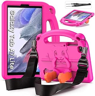 DUZZONA Kids Case for Samsung Galaxy Tab A7 Lite 8.7 Inch 2021 Tablet(SM-T220 / SM-T225),Light Weight Shockproof Case with Shoulder Strap,Handle Kickstand Protective Case for Tab A7 Lite,Rose Pink