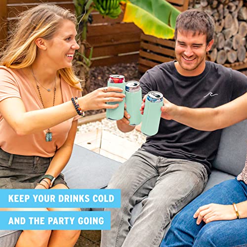 Image of Slim Can Cooler Sleeves (30-Pack) Soft Insulated Slim Can Koolie for White Claw Seltzer & Slim Beer - HTV Blanks for Vinyl Projects - Skinny Can Koolies Bulk - Tall Can Coolies for Slim Cans (Mint)