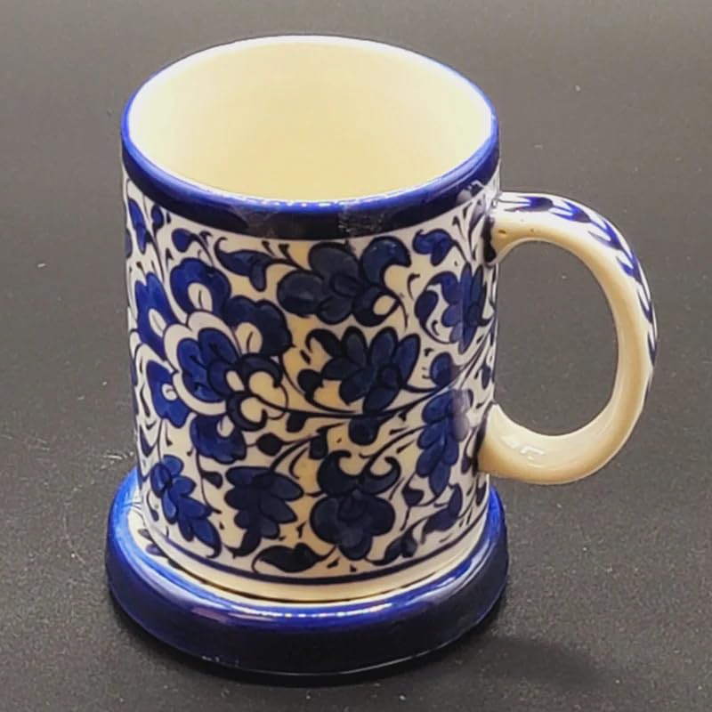 Image of Blue Pottery Pet Bowl with Lid - Handmade Ceramic Pet Food & Water Dish