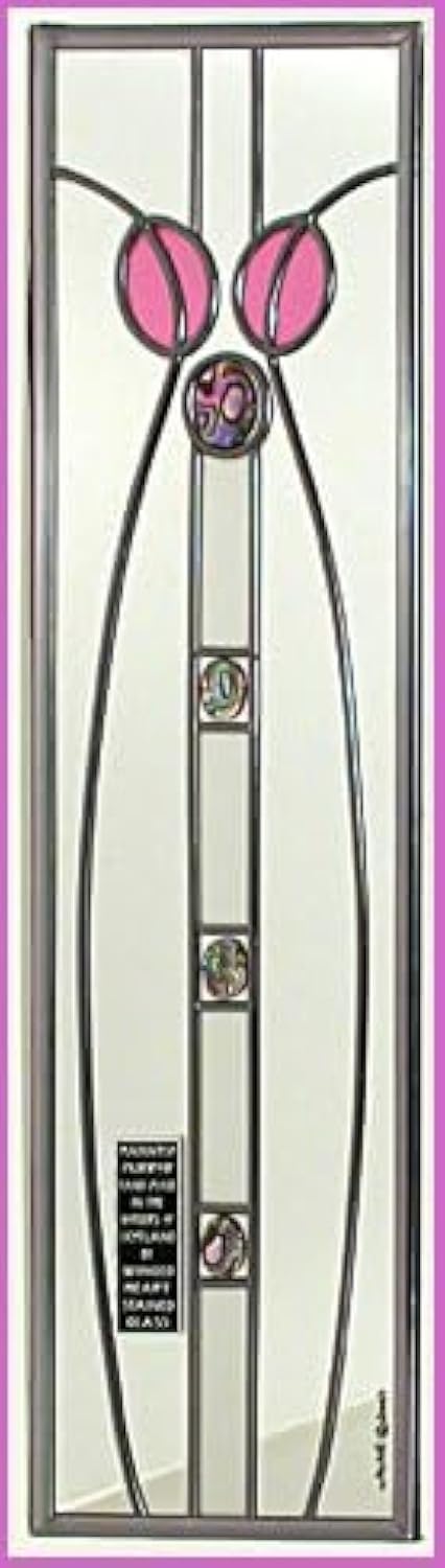 Winged Heart Pink Decorative Stained Glass Mirror In A Mackintosh Hunterian Column Design (Pink)