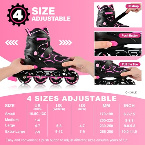 Image of 2PM SPORTS Inline Skates for Kids Girls Boys Ages 5-8 8-12 4-6 6-12 with Light Up Wheels, Adjustable Kids Roller Skates Blades for Adults Men Women Beginners Youths