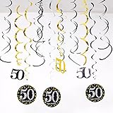 【Decoraciones de cumpleaños de oro negro 50】 Las decoraciones de cumpleaños 50, los remolinos de decoración de fiesta brillantes son muy hermosos bajo las luces, las decoraciones de cumpleaños con temas negros y dorados son más discretas y lujosas, llenas de energía y diversión, haciendo de su estadía una fiesta encantadora, brillante e inolvidable. .