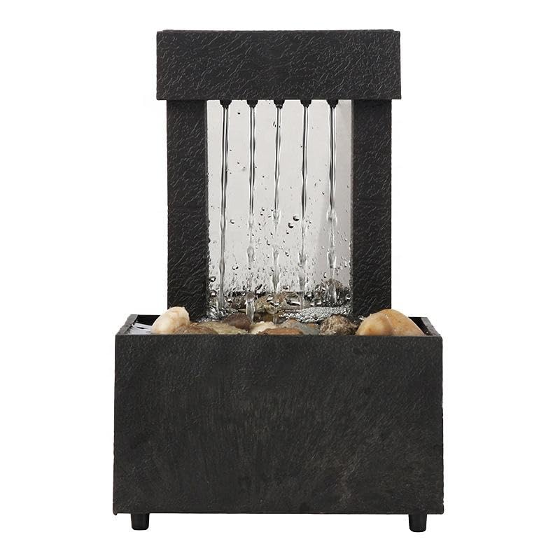 Image of Mirrored Waterfall Tabletop Fountain with LED Light Show, Natural River Rocks, Indoor Decorative Water Feature for Home Office Meditation