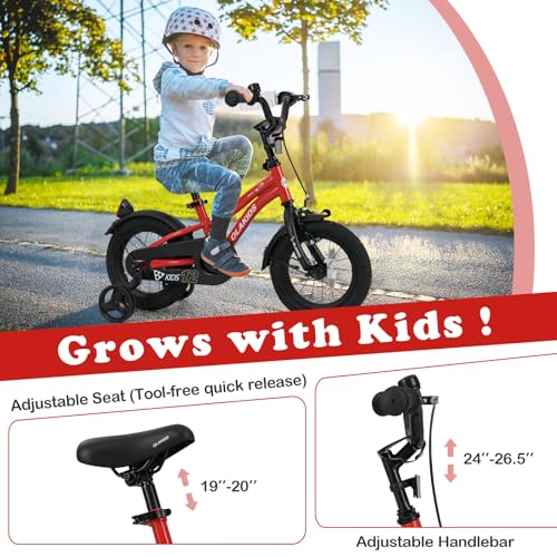 Image of Olakids Kids Bike, 12 14 16 18 Inch Toddlers Bike with Training Wheels Safety Bell Adjustable Seat and Handlebar, Handbrake and Coaster Brake, Children's Bicycle for Boys Girls