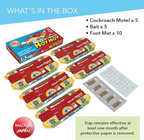 Image of Hoy Hoy Cockroach Trap, 5 Traps | Made in Japan, Pesticide Free Safe and Easy, Irresistible Bait, Water Resistant, No.1 Japanese Trap