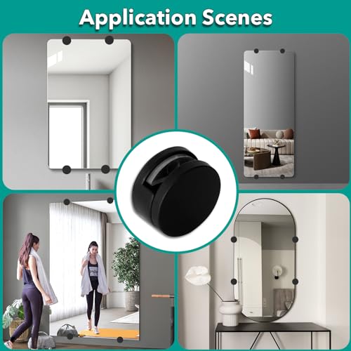 Image of 4 Pack Mirror Clips for Wall Mounting,3-5mm Frameless Mirror Hanging Kit,Mirror Holder Clips with 4 Sets Long Screws and Plastic Anchors (Black) (A-Black), mc810-jtj-1
