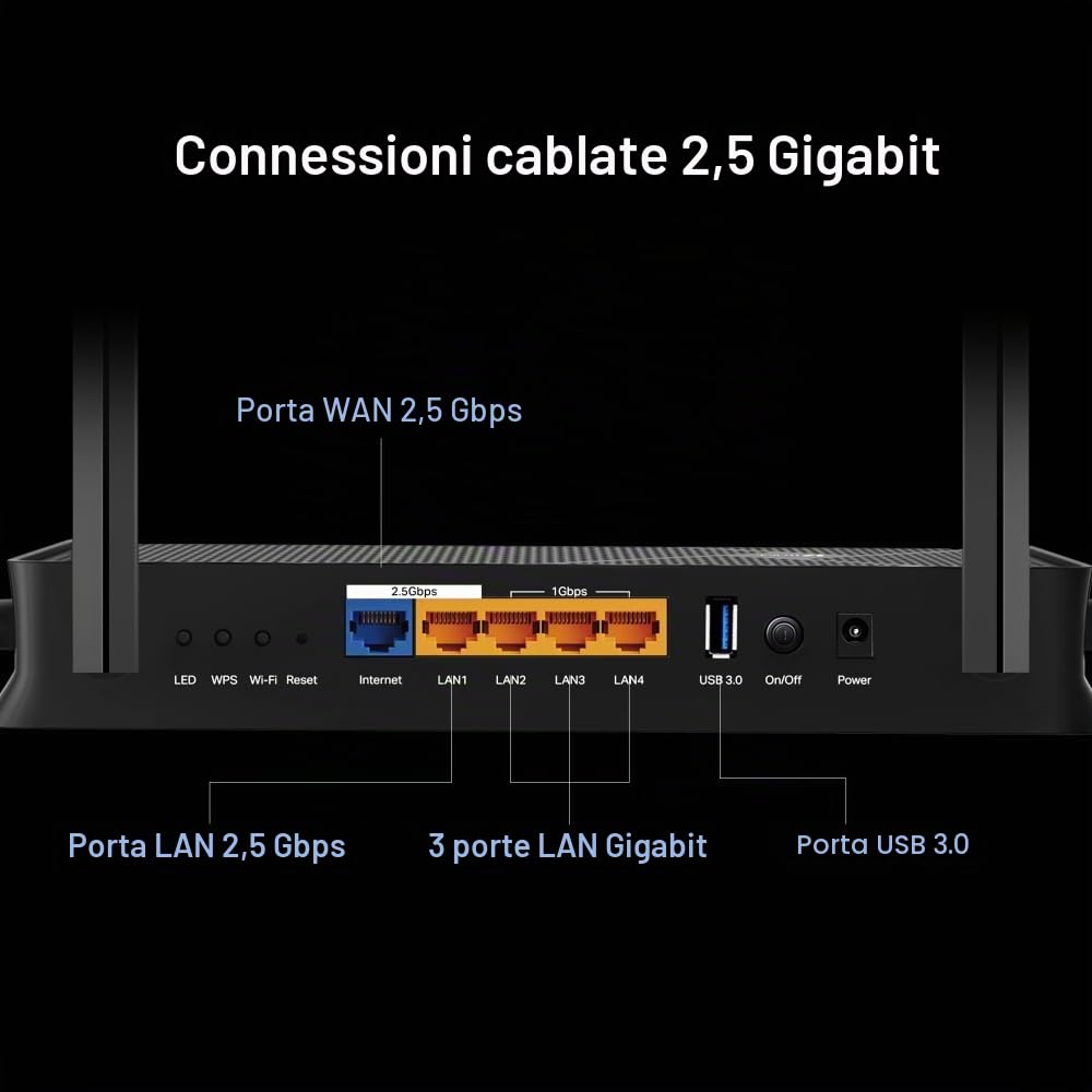 TP-Link BE3600 - Router Wi-Fi 7 Dual Band, wireless e cablato, fino a 3,6 Gbps, porte multi-Gigabit 2.5G, MLO, giochi e streaming, compatibile con EasyMesh, facile configurazione,