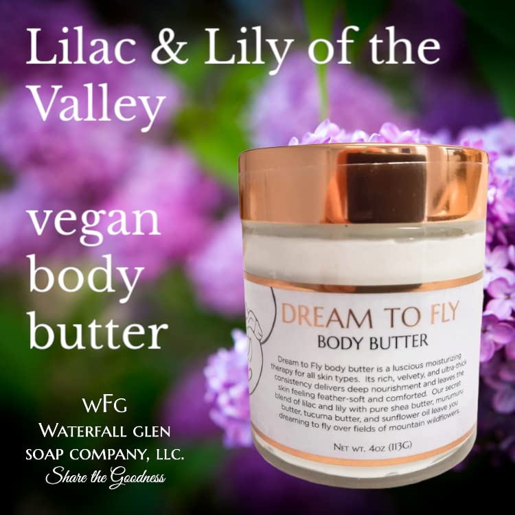 Miniatura 4 de WFG WATERFALL GLEN SOAP COMPANY, LLC, Dream to Fly Manteca corporal, lila y lirio de los valles, manteca de karité, crema hidratante para todo el