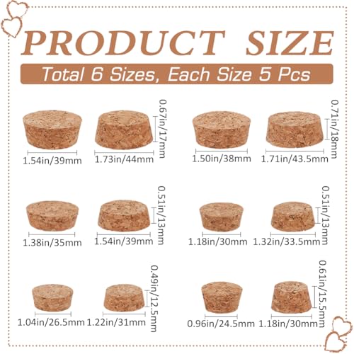 GORGECRAFT 30Pcs 6 Styles Wooden Cork Bottle Stoppers Tapered Cork Plugs Replacement Natural Soft Small Craft Wine Bottle Corks Lids for Wine Beer Bottle Glass Bottles Mason Jars 24.5 to 39mm - Image 2