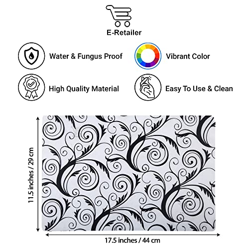 Image of Waterproof PVC Refrigerator Drawer Mats /Multipurpose Mat /Fridge Mats Set of 3 Pcs (Floral Black, Size - 17.5X11.5 Inch)