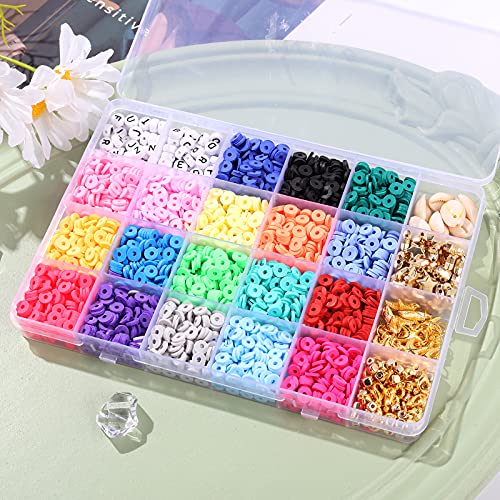 4000 stuks kleiparels, 6 mm vlakke, ronde kralen met 270 sieradenproductiekit, 20 kleuren, handgemaakte platte kralen… - Afbeelding 6
