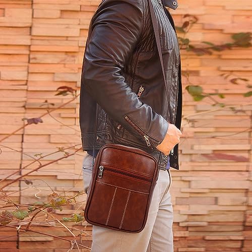 Image of Alison Stylish PU Synthetic Leather Men's Sling Bag Cross Body Travel Office Business messenger. (Tan)