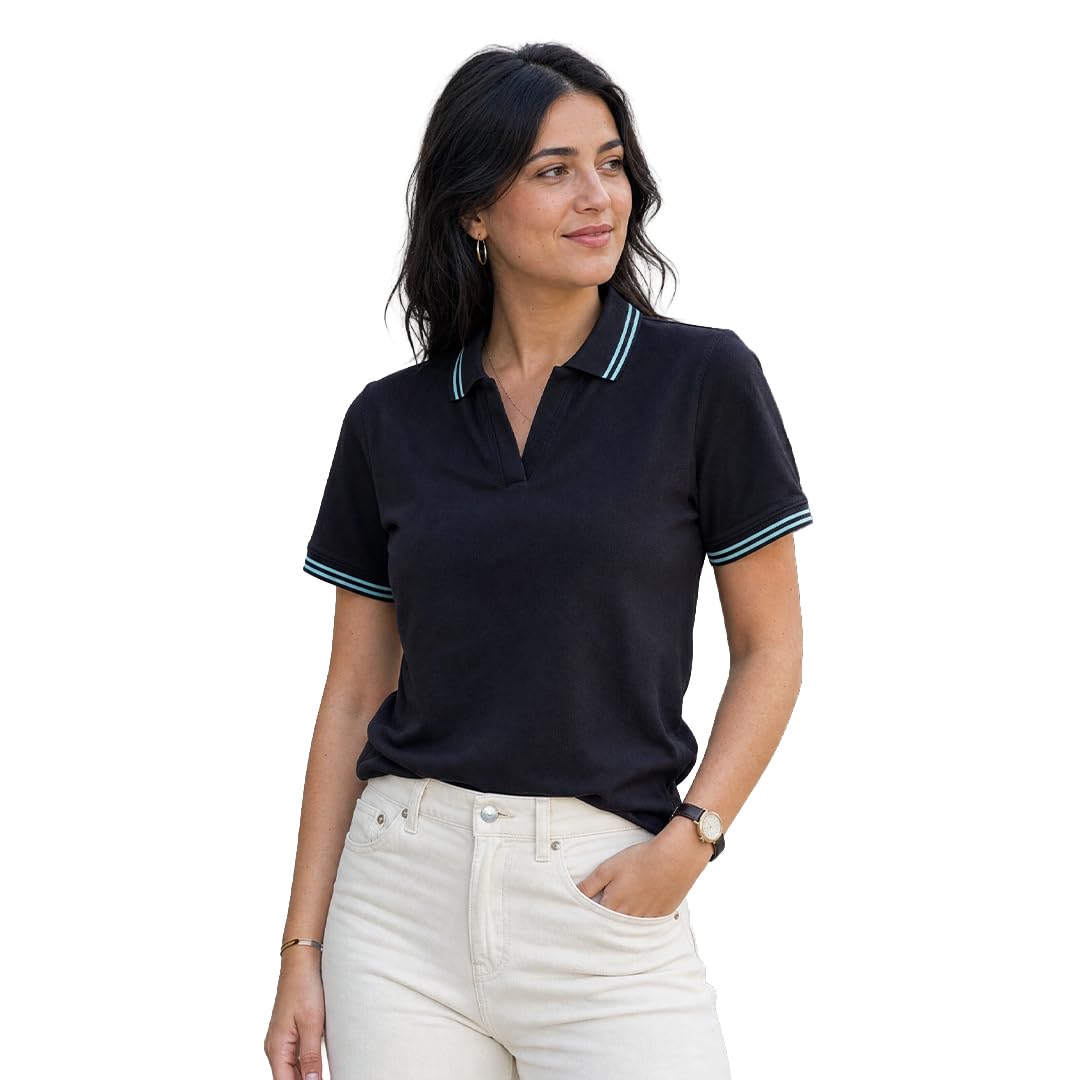 nobero Women Polo Collar Contrast Tipped Cotton T-Shirt-picture-18