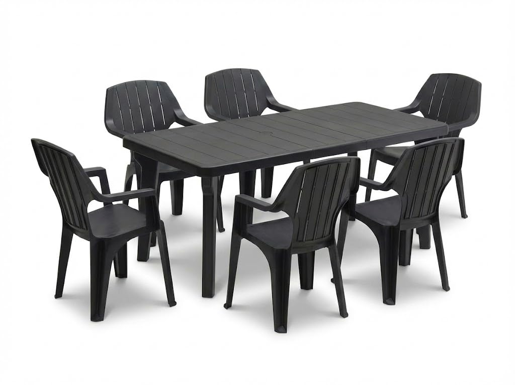 Tomaino Set Tavolo E 6 Sedie Da Giardino In Plastica Allungabile Impilabile Norden Nero