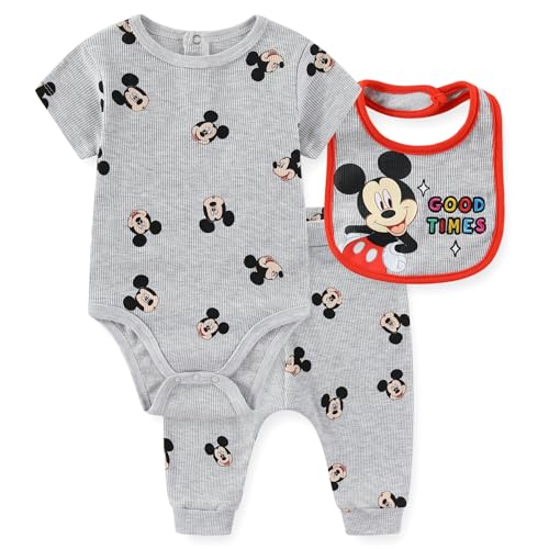 Disney Mickey Mouse Baby Boys Creeper and Pants Set with Bib for Newborn and Infants