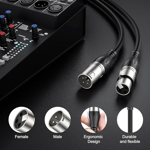 EBXYA XLR Cable 20ft 4 Packs - Premium Balanced Microphone Cable with 3-Pin XLR Male to Female Mic Speaker Cable, Black