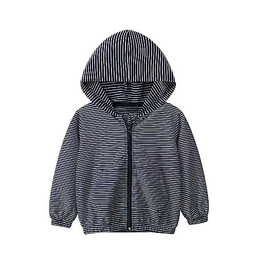Boys Casual Stripe Slightly Stretch Hooded Zip Up Cotton Jacket, Kids Clothing Outdoor