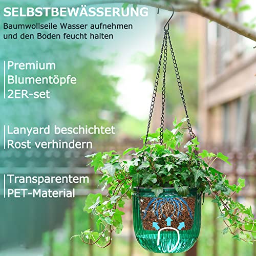 iDattel 6.5 Inch 2Pcs Self-watering hanging flower pot plants,Indoor hanging flower pots with 3Hooks drainage holes for indoor outdoor ceilings balconies wall decoration(Green) - Image 3