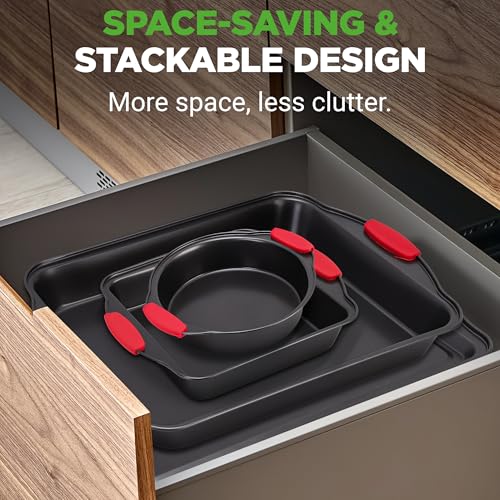 NutriChef Baking Set - 6 Piece Nonstick Carbon Steel Bakeware Set with Silicone Handles, Includes Cookie Sheet, Loaf Pan, Muffin Tin & More, Dishwasher Safe, Canada Model by NutriChef - Image 3