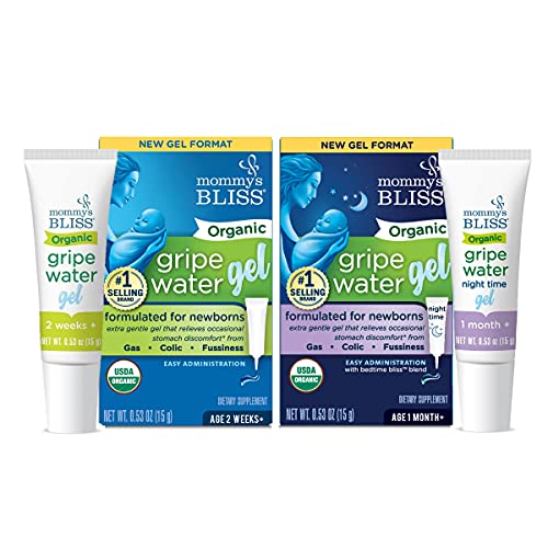 Image of Mommy's Bliss Organic Gripe Water Original Gel (Pack of 1), with Organic Gripe Water Night Time Gel (Pack of 1), for Day and Night Gas Relief and Fussiness in Babies, 45 Servings Each