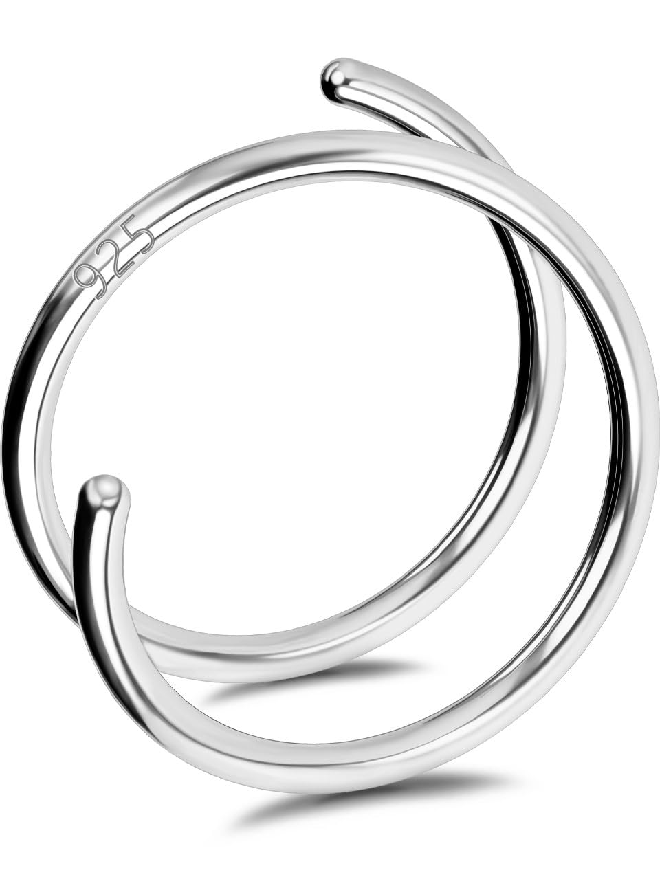 OUFER Anillo de nariz de plata de ley 925 con doble aro de 20 g, 8 mm, alambre de corte en espiral, joyería para cartílago, nariz, regalo para mujeres y hombres (alambre de corte plateado)