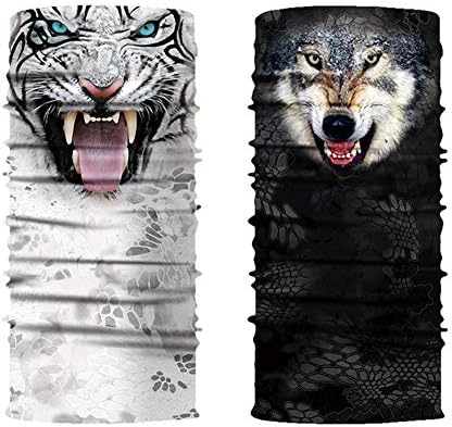 Chirsm 2Pcs 3D Animal Ski Mask Cycling Snowboard Scarf Neck Warmer Face Mask Winter Balaclava Bandana Bike New Face Mask Scarf (Tiger & Wolf)