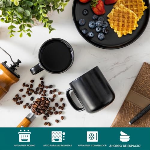 Miniatura 3 de Vancasso Playa - Tazas De Café Y Desayuno Con Asa De Gres - 6 X 480 Ml - Juego De 6 Tazas Para Té, Capuchino, Leche, Avena, Yogur - Apto Lavavajillas Y Microondas - Negro