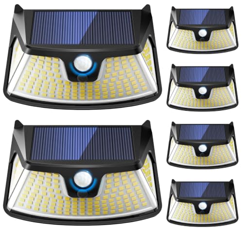 152LED Solar Motion Light Outdoor, 850LM Super Bright 3-Mode Motion Sensor Light, IP65 Waterproof, 270° Wide-Angle Security Light, Solar Powered Flood Lamp for Garden, Wall, Fence, and Garage (6 Pack)