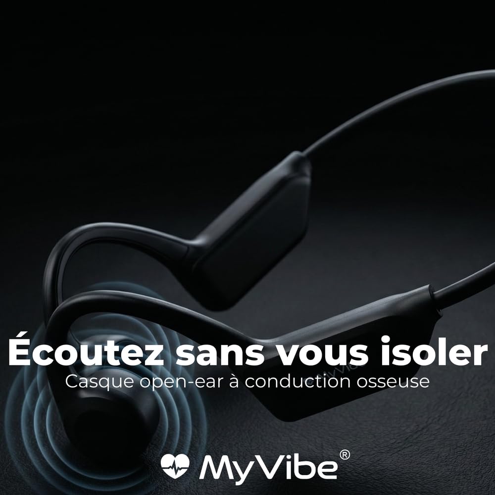 MYVIBE is Good Casque Conduction Osseuse Bluetooth 5.4 – Écouteur Conduction Osseuse Oreilles Ouvertes avec Micro, IPX5 Étanche – Ultra Léger 30g – Course à Pied, Cyclisme hors route, Randonnée, Sport