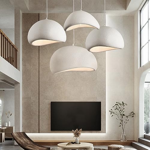 Mid Century Modern Dome Pendant Lighting Resin Concrete Coastal Staircase Chandelier Foyer White Gray Industrial Farmhouse Hanging Lamp for Living Room Bedroom Kitchen Restaurant Hallway - Image 4