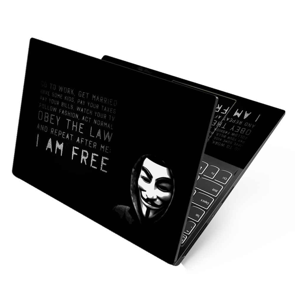 Premium Vinyl HD Printed Full Panel Laptop Skin/Sticker/Stretchable Vinyl/Cover Laptops Upto 15.6 inch No Residue, Bubble Free - Hacker Anonymous I Am Free, Pack Of 1