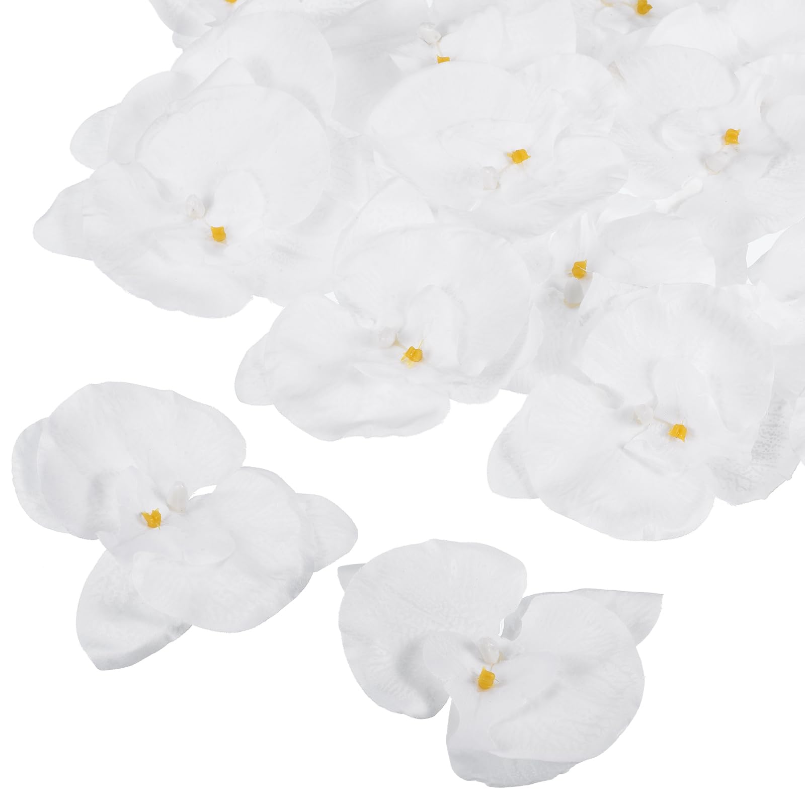 M METERXITY 20 Pack Artificial Silk Butterfly Orchid Flower Heads - for Event Decoration, Apply to Wedding/Party/Festival/DIY (3.9", Pure White)