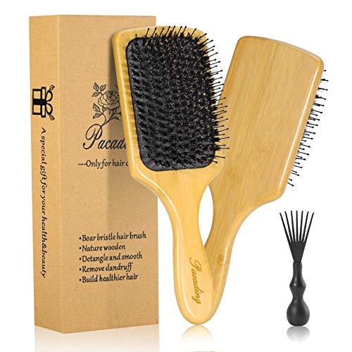 Pacadisy Hair Brush, Boar Bristle Hair Brushes for Women men Kid, Boar & Nylon Bristle Brush for Wet/Dry Hair Smoothing Massaging Detangling, Everyday Brush Enhance Shine & Health (Paddle)