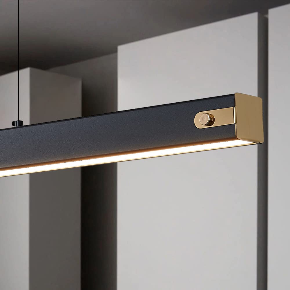 Lampadario lineare a LED in Metallo Nero, lampadario da soffitto per Isola Cucina, Illuminazione Bar, 3 modalità di Colore, lampade a Sospensione per Sala da Pranzo, Tavolo da Bili