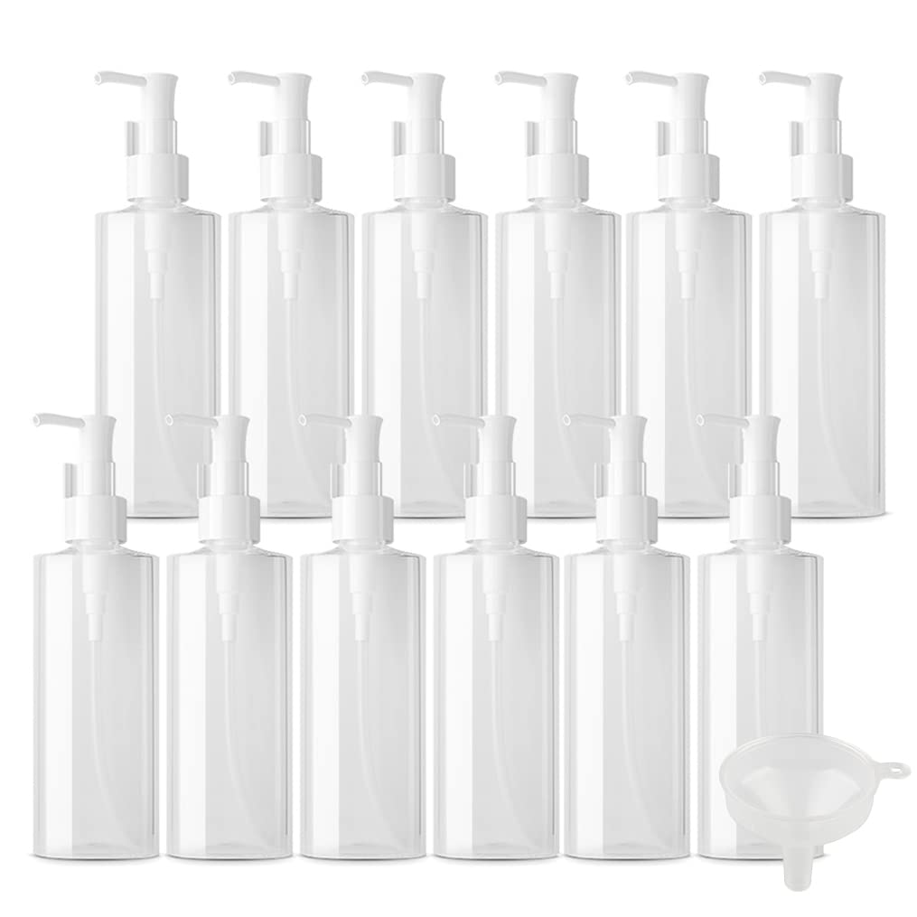 12 Pezzi 50 ml Ovale Trasparente Pet plastica Dispenser Pompa flacone con Pompa per lozione Fai da Te flaconi Bili per Cosmetici Bagno lozione Shampoo Gel con Imbuto (150 ml)