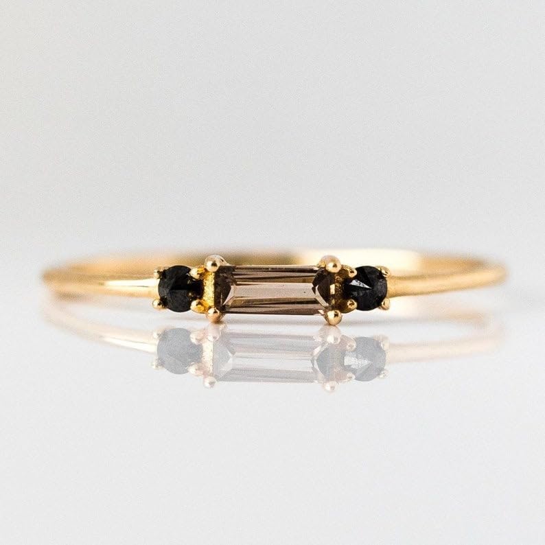 Smoky Quartz & Black Onyx Ring, Emerald Cut Ring, Solitaire Ring, Ring for women, 14K Gold Ring, Statement Ring, Gift for Her - Image 7