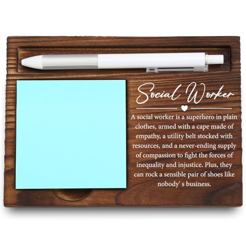 VYNWPDFLI Wooden Sticky Note Holder for Social Workers, Appreciation Gift with Motivational Quote, Office Desk Organizer, 16.5 x 12 x 1.5 cm,LQQ16