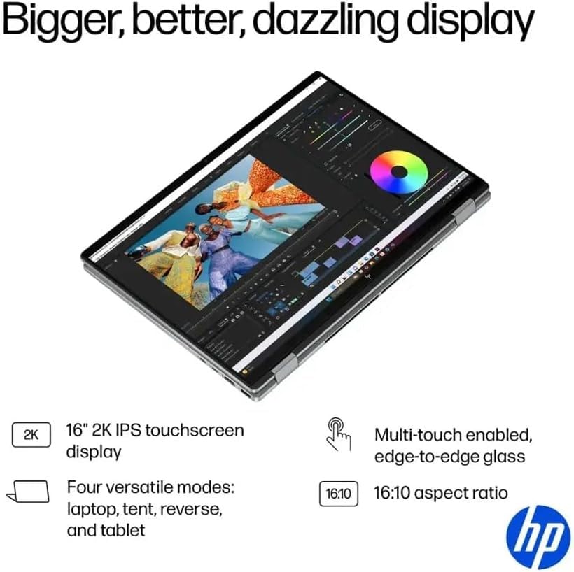 Image of HP OmniBook X Flip 2-in-1 Copilot+ PC, 16 inch 2K Touchscreen Display, AMD Ryzen AI 5 340, 16GB RAM 2TB SSD, Wi-Fi 6E, Bluetooth 5.3, Backlit Keyboard, 256gb 9H Docking Station, Windows 11 Home, Silver