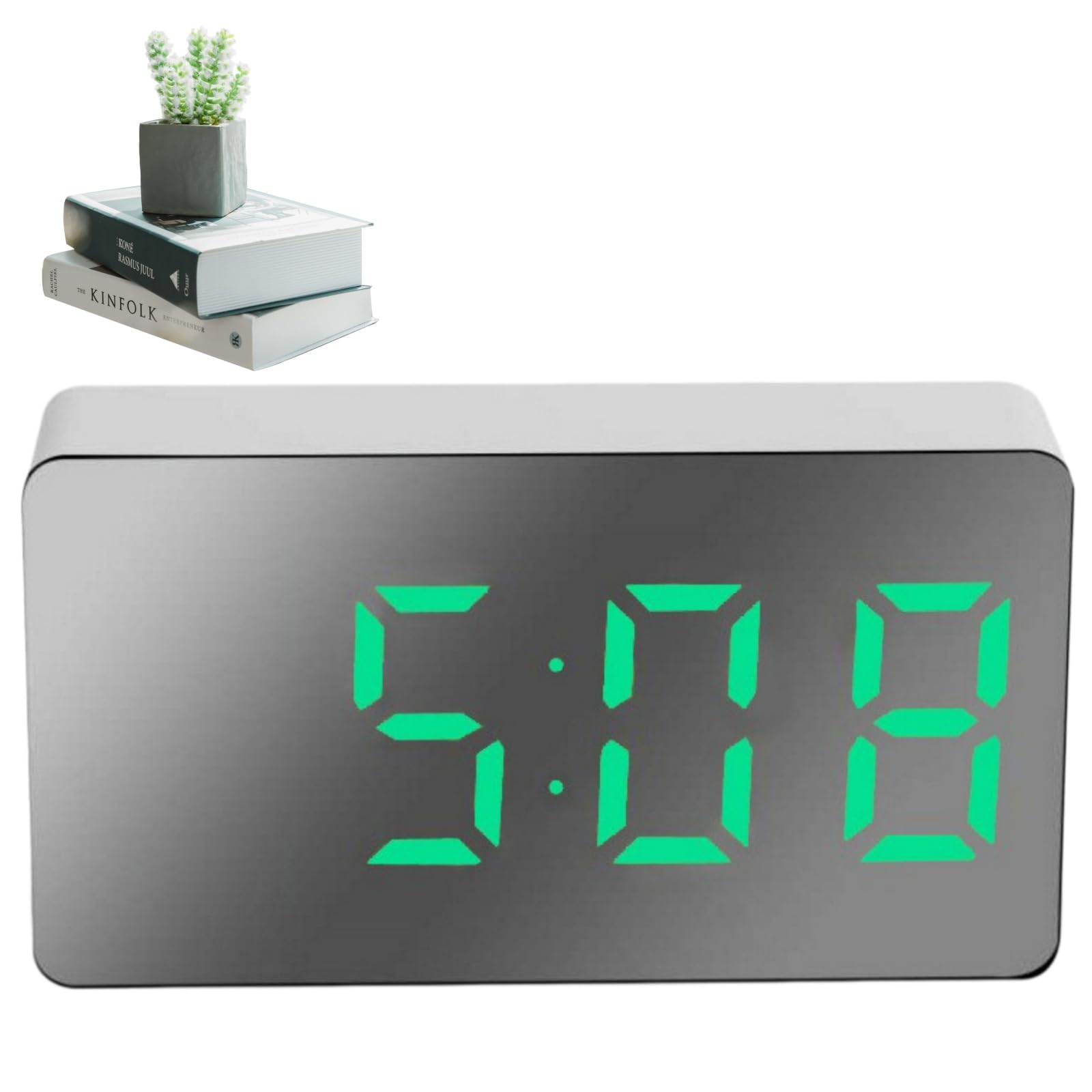 Digital Alarm Clock,Small Travel Alarm Clock,Mini Led Display Alarm Clock with Temperature,LED Alarm Clock with Time Date Temperature Snooze Sound Adjustable,Alarm Clocks Silent Non-Ticking(Green)