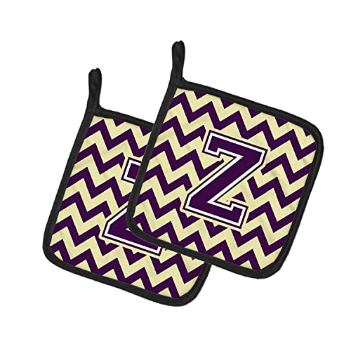 Caroline's Treasures CJ1058-ZPTHD Letter Z Chevron Purple and Gold Pair of Pot Holders Kitchen Heat Resistant Pot Holders Sets Oven Hot Pads for Cooking Baking BBQ, 7 1/2 x 7 1/2