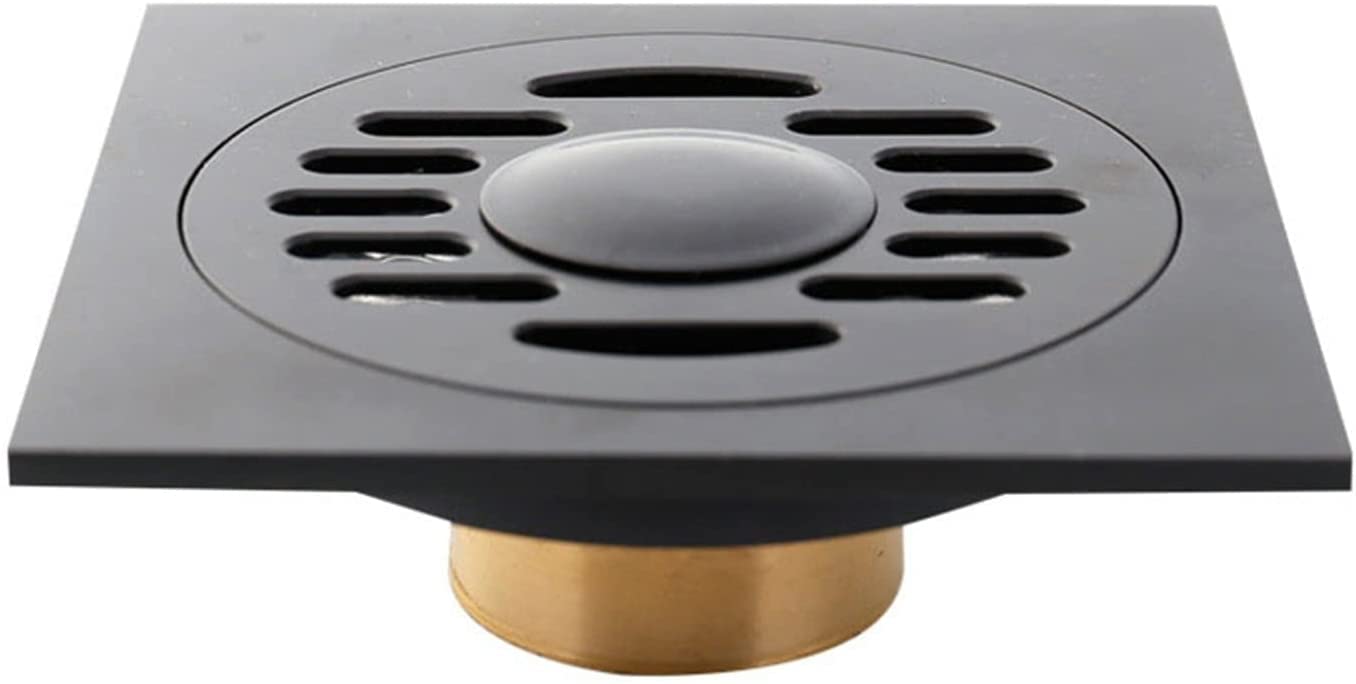 GLJTUO Shower Floor Drain Bathroom Tile Insert Floor Drai Brass with Removable Cover Grid Grate, 4 Inch Square Floor Drainer with Hair Strainer for Kitchen Washroom Garage and B