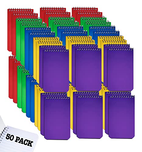 Memo Books, Wirebound Top Spiral Memo Pads 3X5”, Lined College Ruled Paper, Pocket Notebook, Memo Pads For Home Office Accessories, Mini Note Pads - 3X5 Inch - Assorted Colors, 50 Sheets - 50 Pack #TOP19